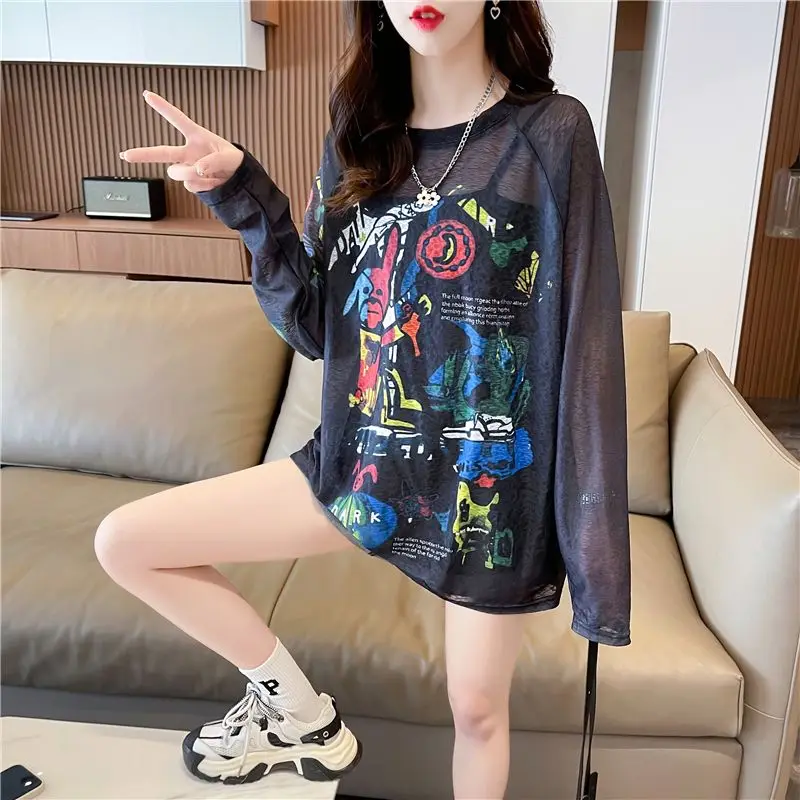 Women with Versatile Long-sleeved T-shirts for Summer Flavor Niche Loose Tops for Bottoming Shirt Chiffon Clothes for Summer