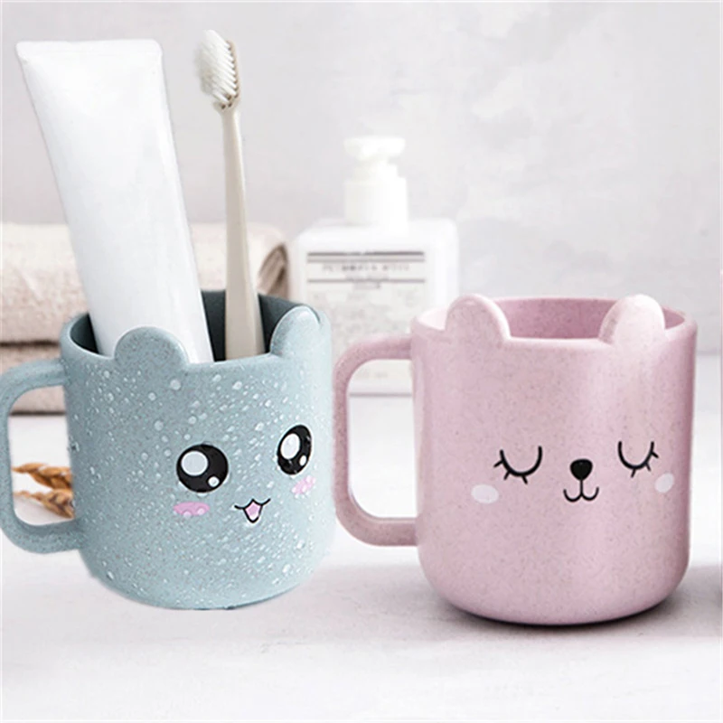 Taza para enjuague bucal con expresión de dibujos animados de paja de trigo, taza creativa para cepillado de niños, taza de plástico para cepillo de dientes, accesorios de baño