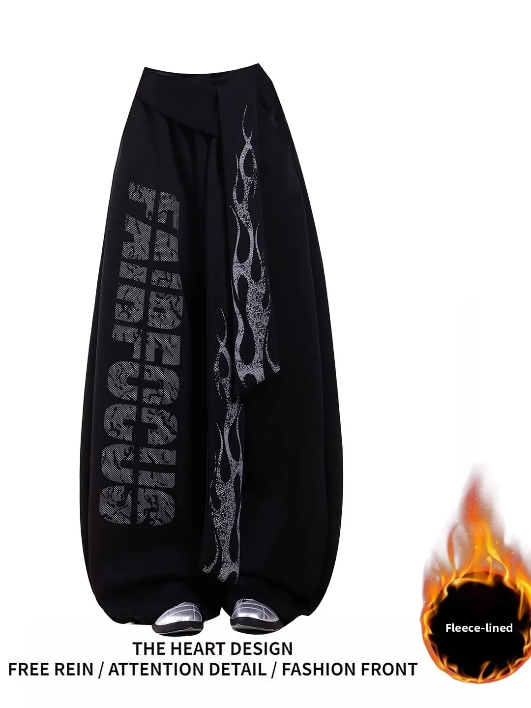 

Женские зимние брюки в стиле ретро с американским принтом, свободные, на флисе, с широкими штанинами, повседневные, длинные, из полиэстера, эластичные