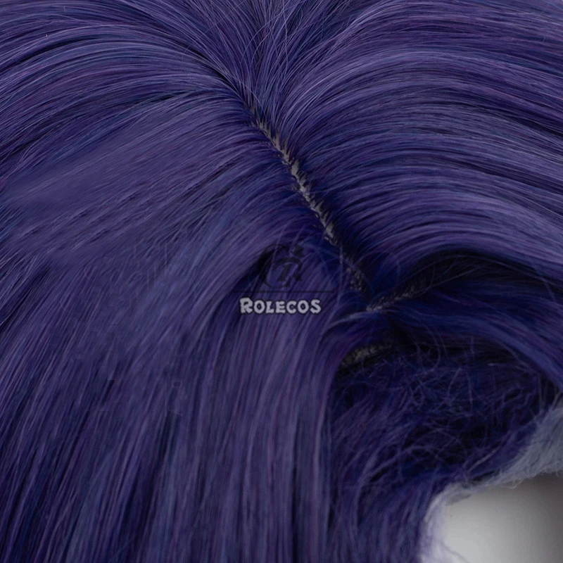 ROLECOS-Peluca de cabello sintético para hombre, pelo corto de color morado mezclado con riel de la estrella Honkai, 35cm, resistente al calor