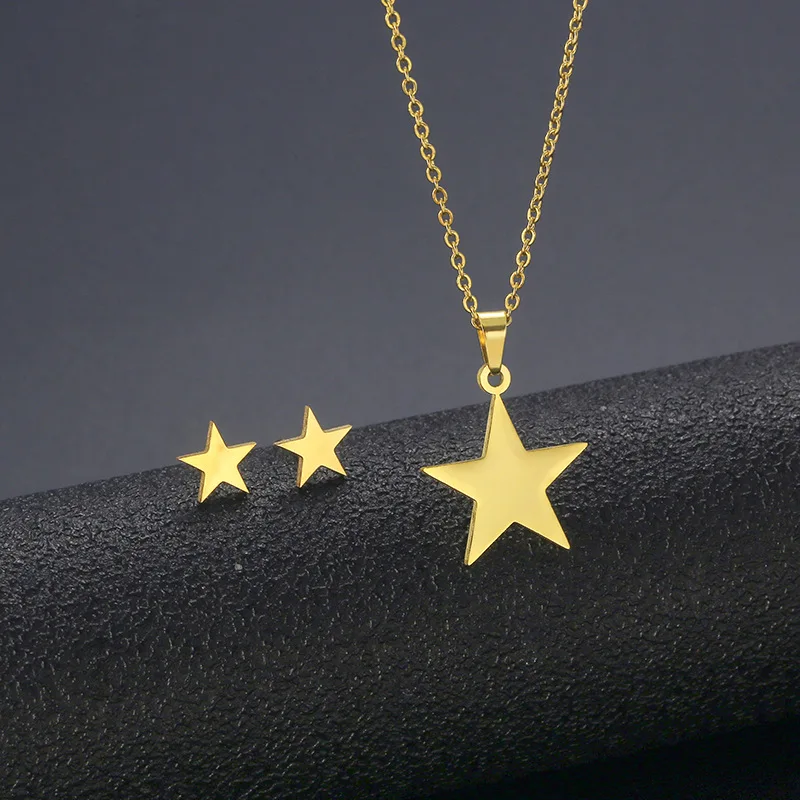 316L Fashion Stainless Steel Crescent Star Earring Necklace Men Women Necklaces Earrings set Pendant Turkish Jewelry TZ266