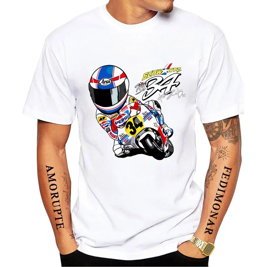 Kevin Schwantz 34# GP Race Legend T-Shirt Summer Men Short Sleeve Adventure Sport Casual White Tops Man Motorcycle Rider Tees