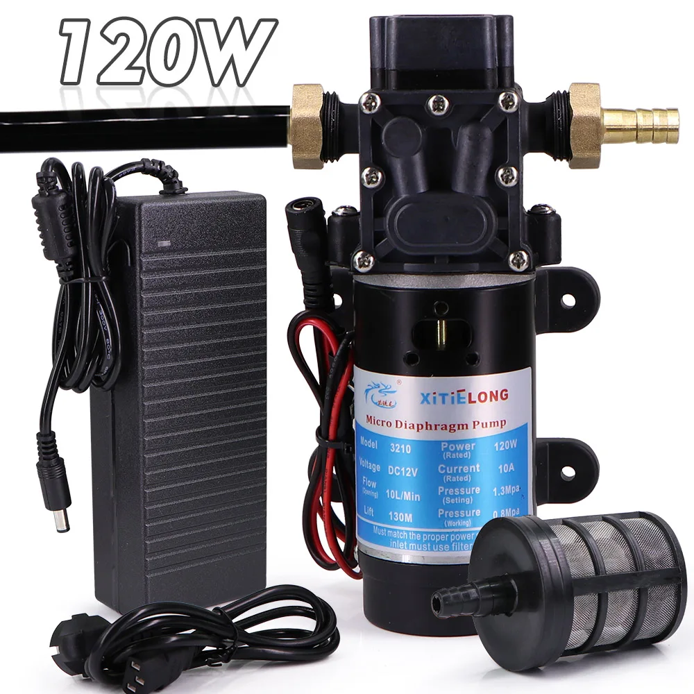 120W Electric Diaphragm Pump W/ 110-240V Power Supply Garden Agriculture Irrigation Watering Powerful Pressure Self-priming Pump