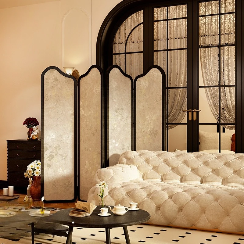 

2025 new French retro light luxury high-end screen corner partition living room sofa bedroom background wall folding screen