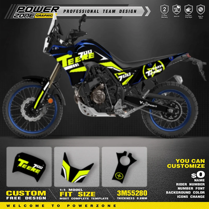 

POWERZONE Custom Graphics LTZ400 Graphic Decals Sticker Kit DECO Dekor For YAMAHA T700 2018-2023 TENERE T700 Name Number Custom