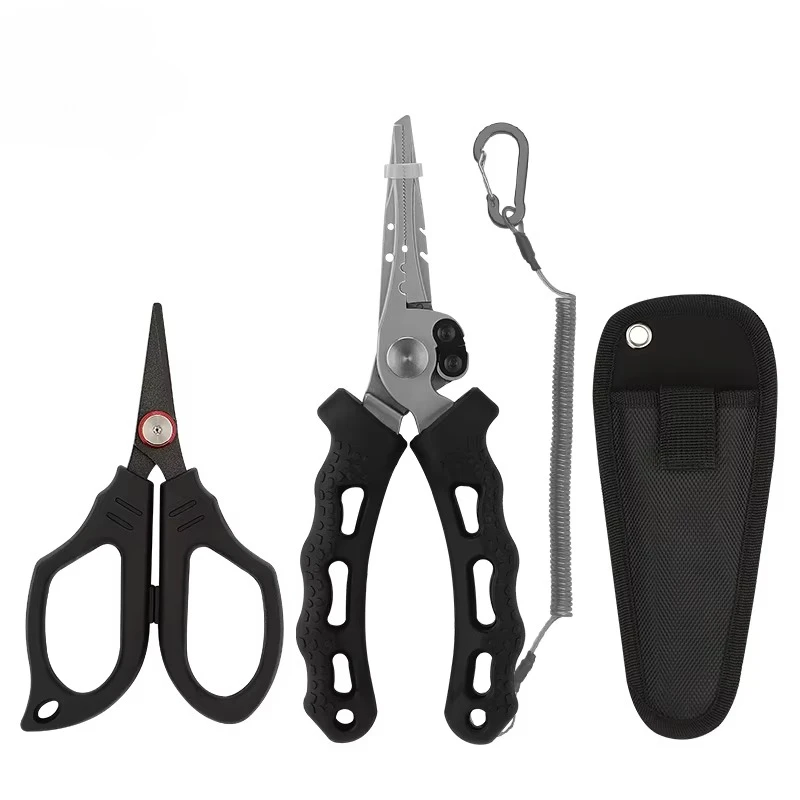 Multifunction Fishing Tools Kit Saltwater Stainless Steel Fishing Pliers Sheath with Rubber Handle Fishing Scissors