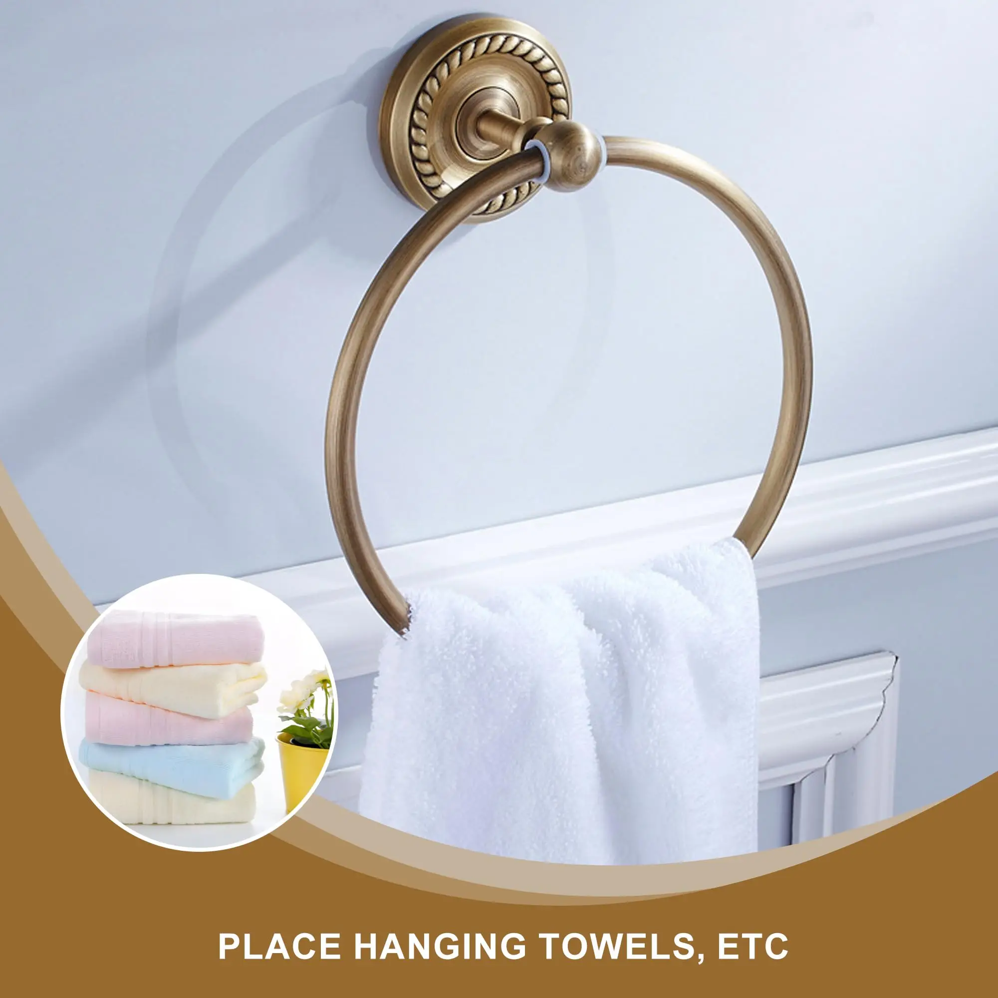 

Towel Ring Antique Brass Wall Mounted Bath Hand Towel Holder with Braiding Carvings Vintage Style