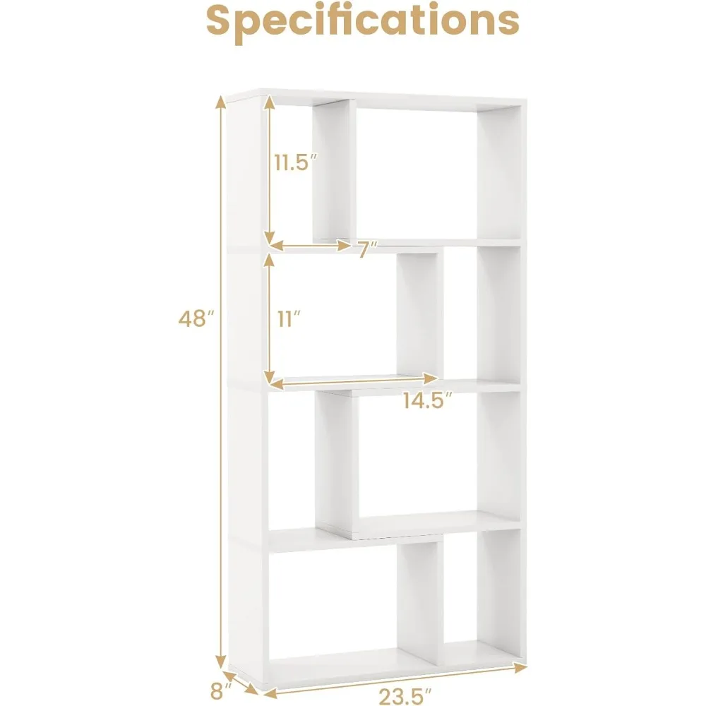 5-Shelf Geometric Bookcase, 48-Inch Tall, 8-Cube Wooden Storage Display Shelf, Includes 2 Anti-Tip Devices