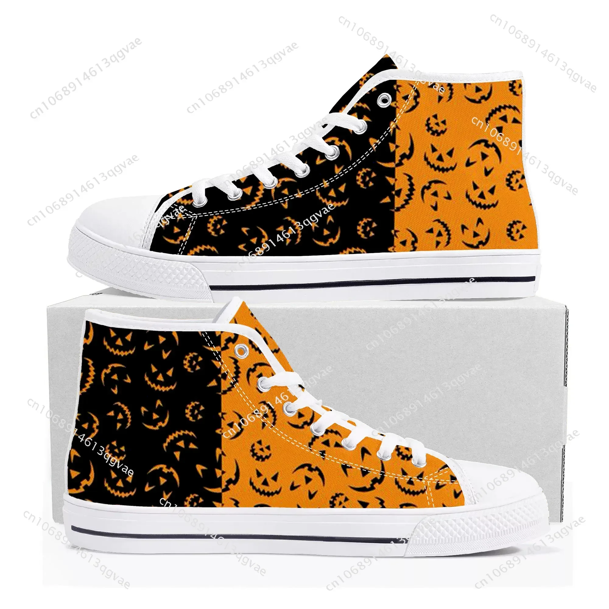 Halloween Pumpkin High Top High Quality Sneakers Mens Womens Teenager Canvas Sneaker Casual Couple Shoes Custom Made Shoe White