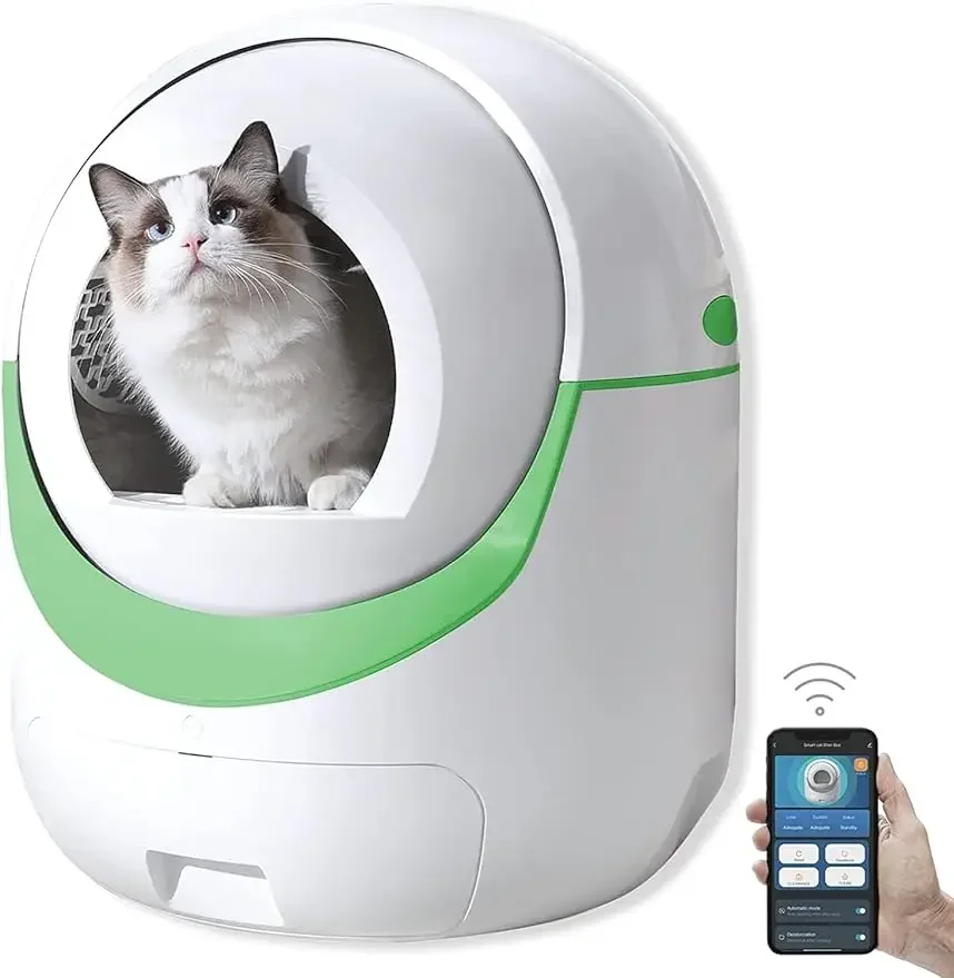 

Large Self Cleaning Cat Litter Box, Pretty Automatic Cat Litter Box Robot with APP Control & Safe Alert & Smart