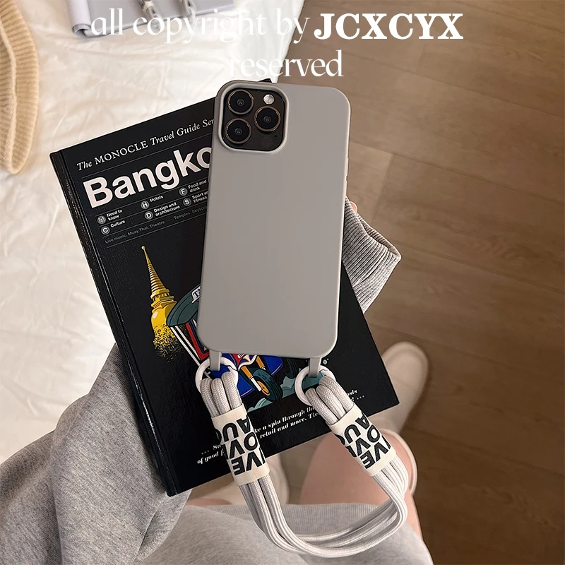 

Мягкие силиконовые чехлы для телефонов с ожерельем через плечо для iPhone 17, 16, 15, 14, 11, 12, 13 Pro Max Plus 17AIR, однотонный чехол