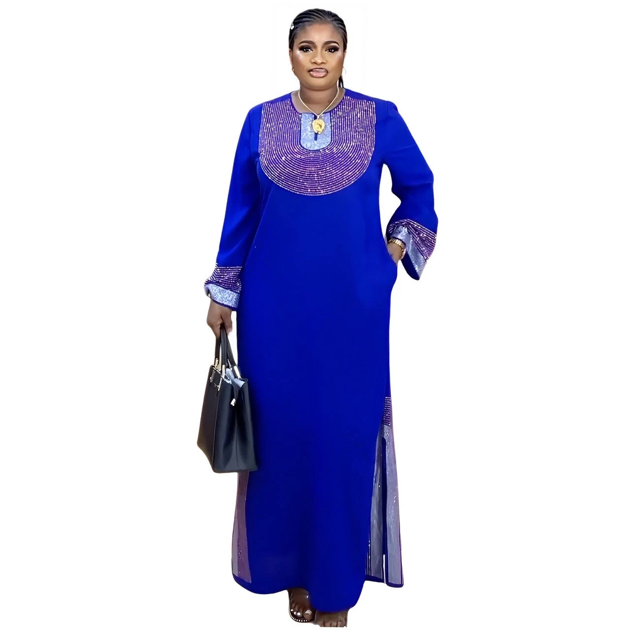 Vestido longo africano com lenço para mulheres, Brilho suave, Nova moda