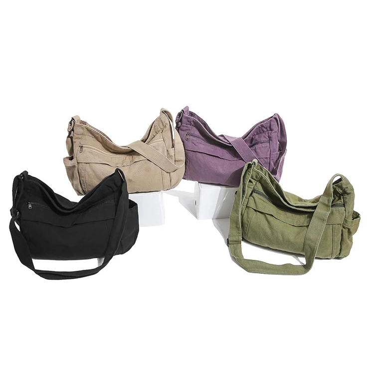 Female Casual Canvas Fabric  Big Size Crossbody Bag Male Teenager Student Over Large High Street Zipper Y2K School Shoulder Bag