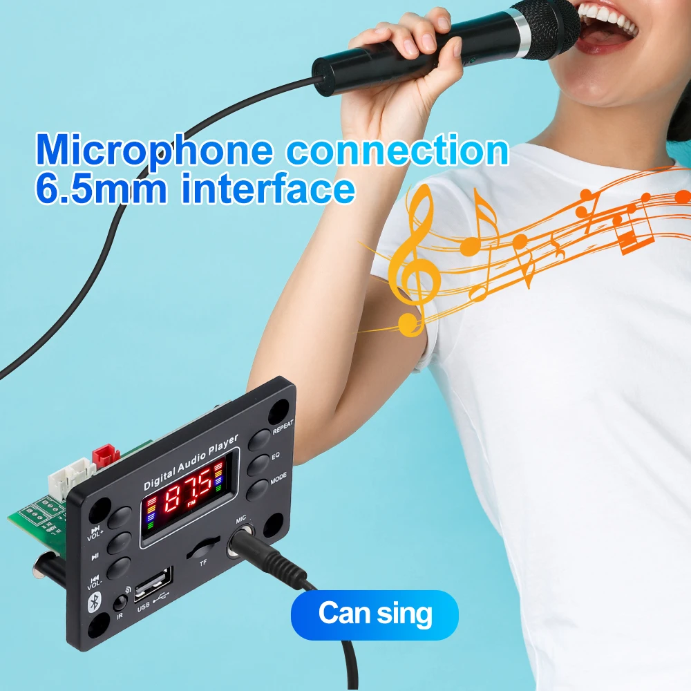 DC 7V 16V Bluetooth 5.0 MP3 WMA Decoder Board 50W Amplifier 6.5mm Microphone FM Radio USB TF Mp3 Music Player Speaker Hands-free