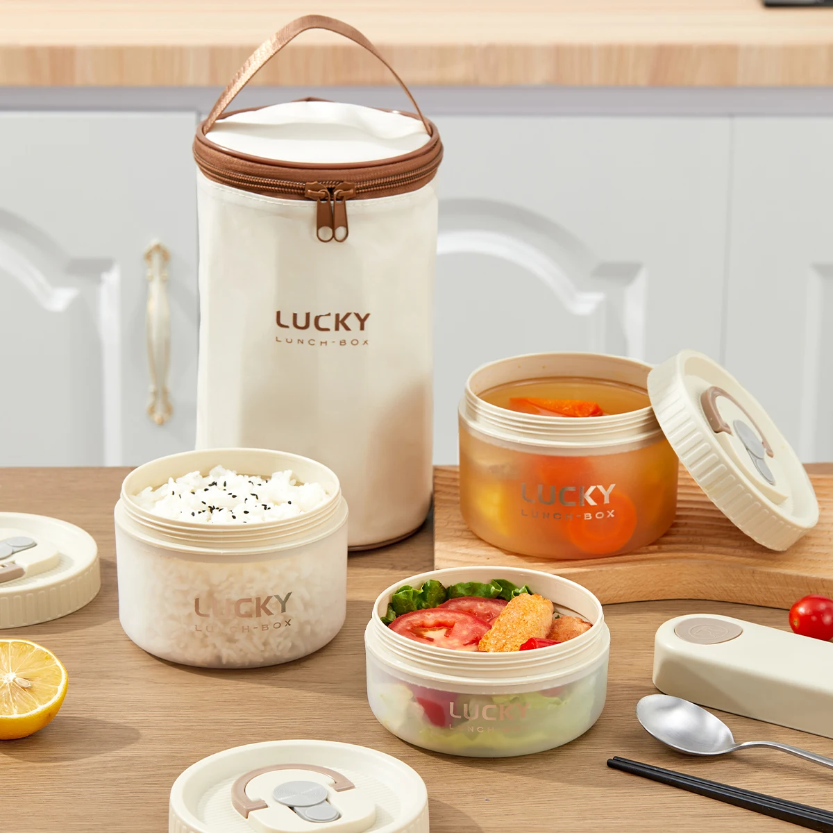 WORTHBUY Transparente Kunststoff-Lunchbox mit Deckel und Griff, tragbarer Lebensmittelbehälter, mikrowellengeeignet, für Studenten, auslaufsichere Bento-Box