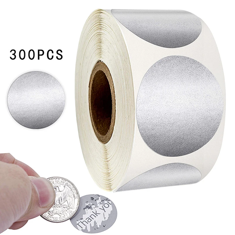 300pcs 2.5cm Round PVC Silver Scratch Off Stickers Labels Tickets Promotional Games Toys