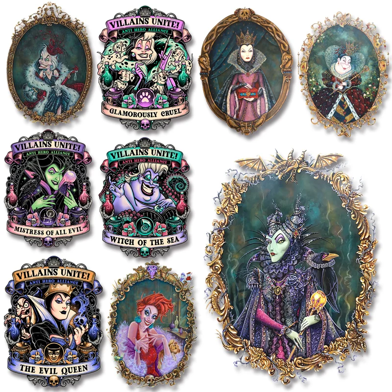 

Vintage Villains Princess Series Iron On Transfer on Jackets Bags Socks Pillow Clothes Washable Applique Decor