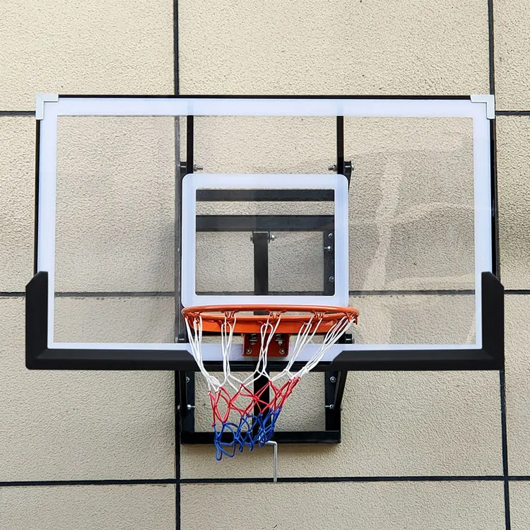 Outdoor Basketball Games Large Tempered Glass Backboard Wall Mounted Adjustable Basketball Hoop Stand and Rim