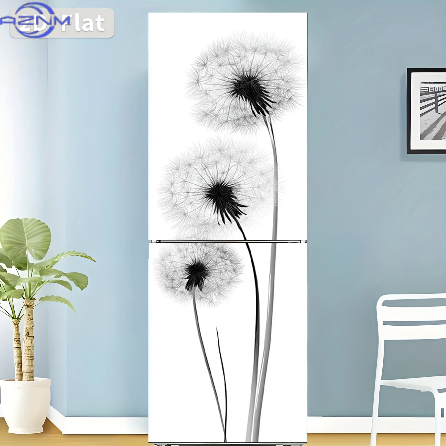 1pc of Refrigerator Sticker, , Featuring a Black And White Dandelion Design, Self-Adhesive Wall Decoration Suitable for Cabine