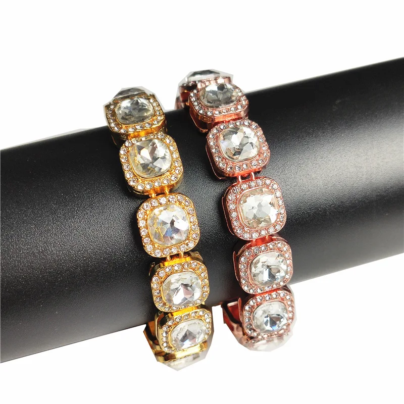 Hip Hop Full Crystal 13mm Square Tennis Chain Bracelets for Men Women Bling Rhinestone Cuban Link Chain Bracelet Luxury Jewelry