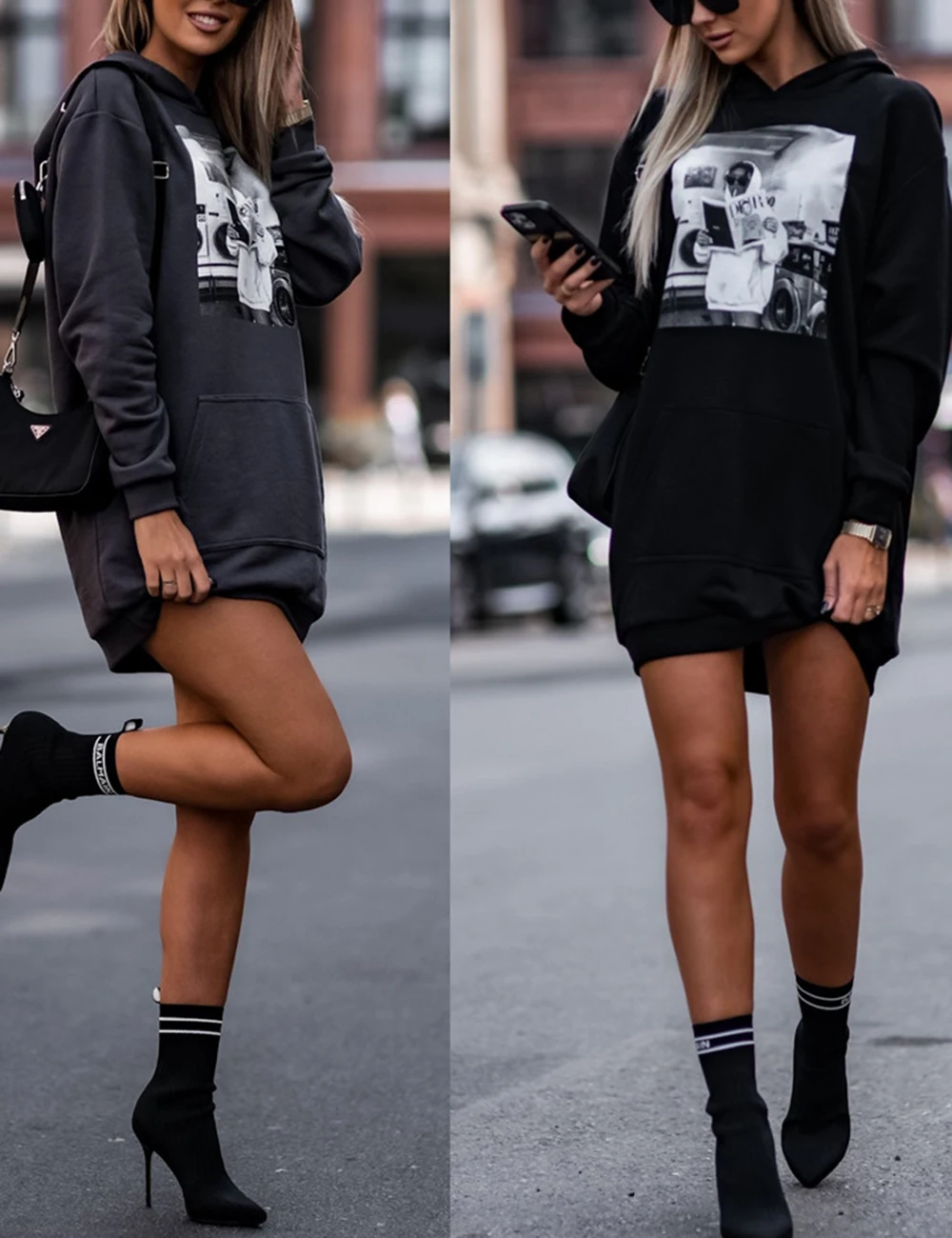 Women y2k Hoodie Casual Solid Hooded Sweatshirt Printing Sweatshirt Dress Poleron Mujer Femal Tunic Hoodies Dress Casual Wear