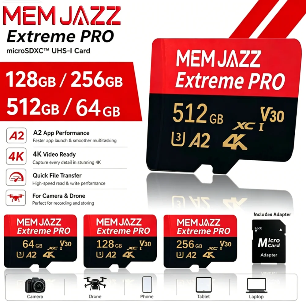 32GB 64GB 128GB 256GB 512GB SD Card Micro TF SD For Smartphone Tablet Drone Memory Card U3 V30 A2 High Speed 4K UHD Premium