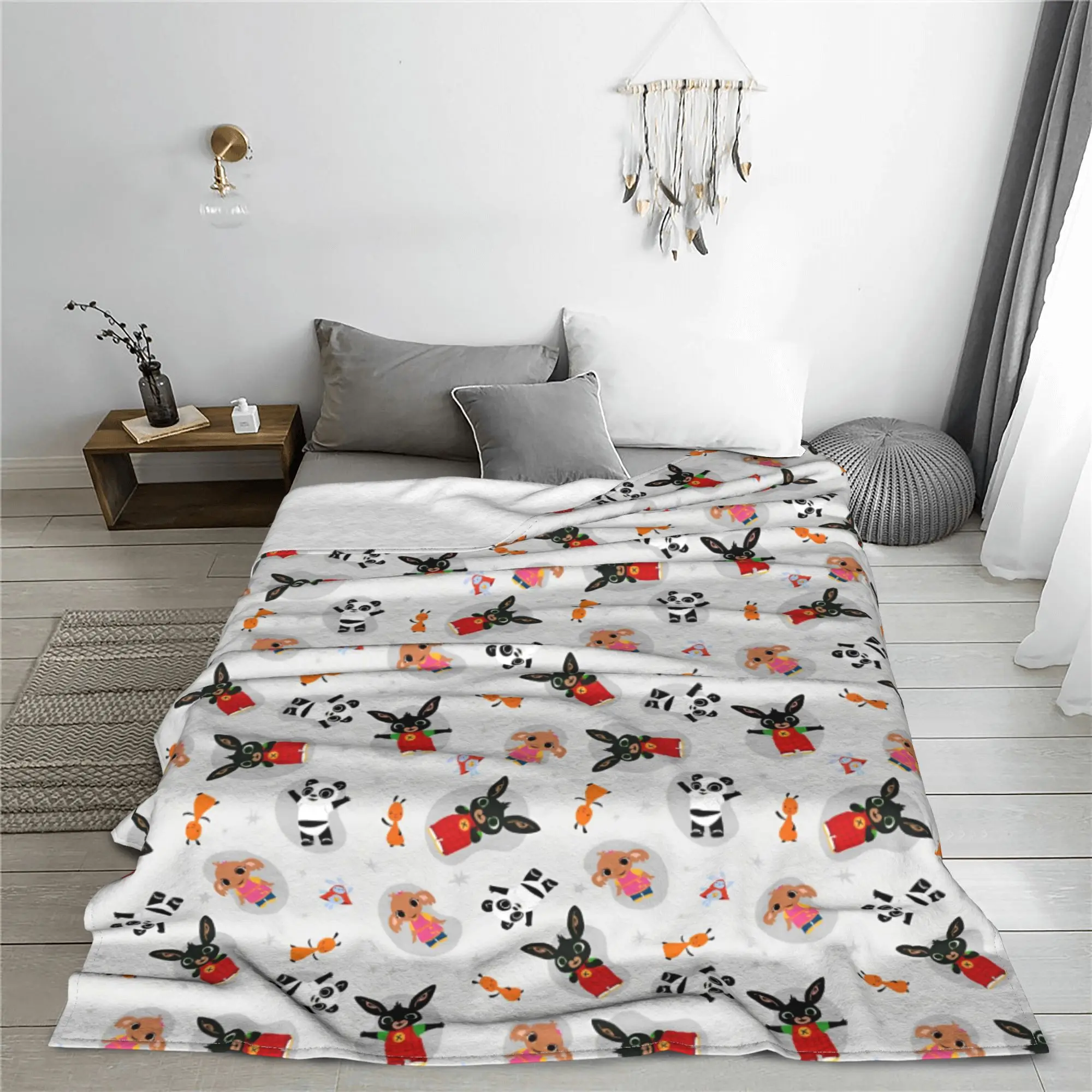 Bing Bunny Hoppity Voosh Blanket Cover Fleece Cartoon Animation Lightweight Thin Throw Blankets for Airplane Bedding Rug Piece