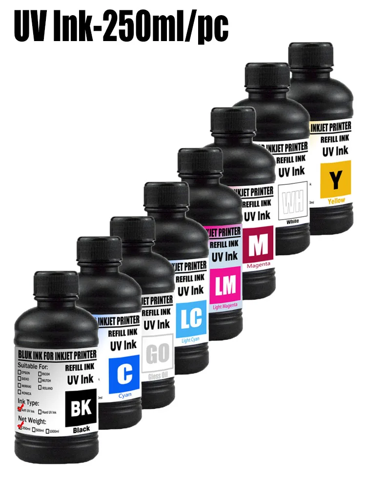 250ML/Botol Tinta UV Hard Tinta UV Soft Tinta UV Putih LED Untuk Printhead Epson DX5 DX7 XP600 TX800 I3200 I1600 R1900 R2000 Rl800 Printer