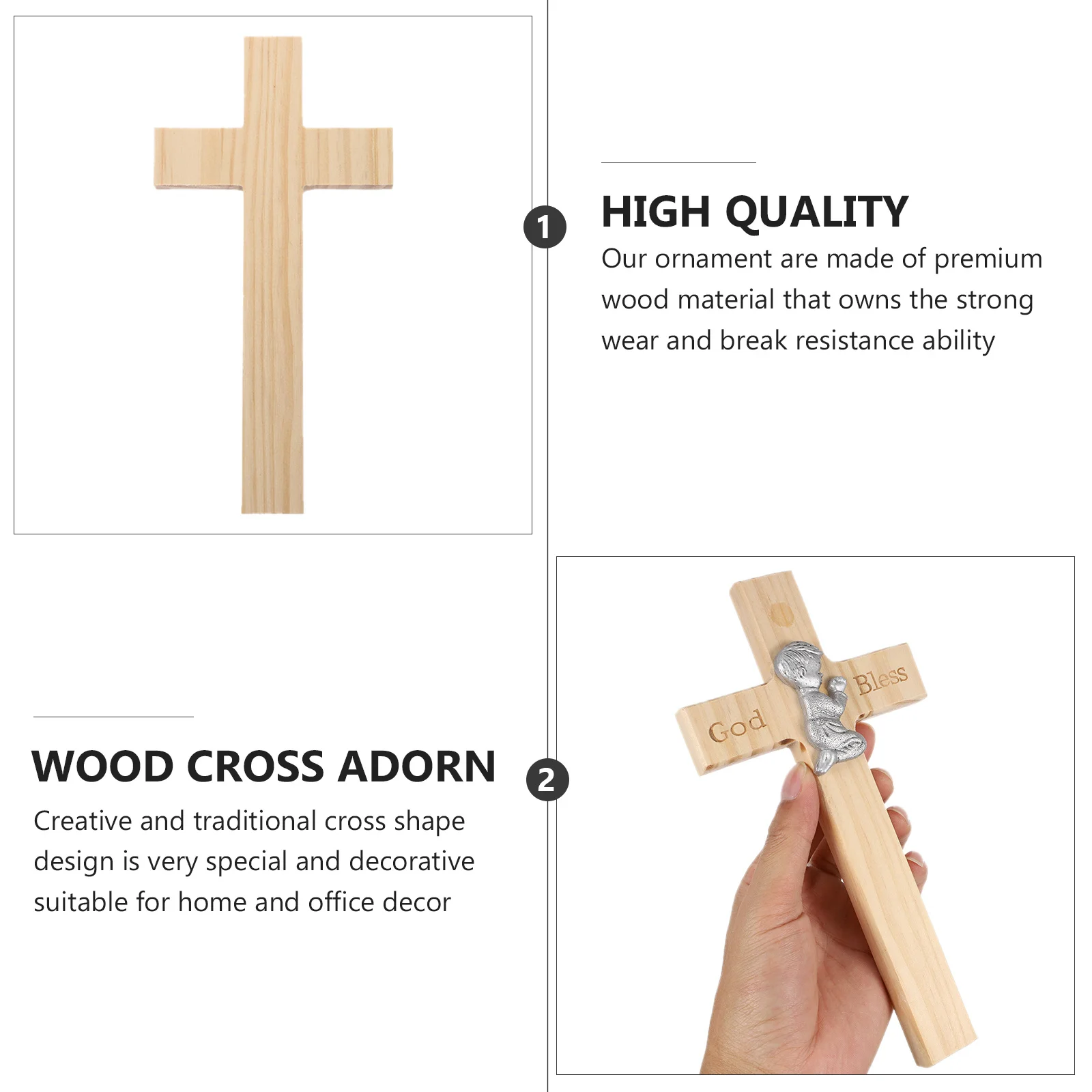 

1Pcs Wooden Cross Ornament Solid Wood Kneel Sitting Blessing Decor for Home Living Room Bedroom Office Religious