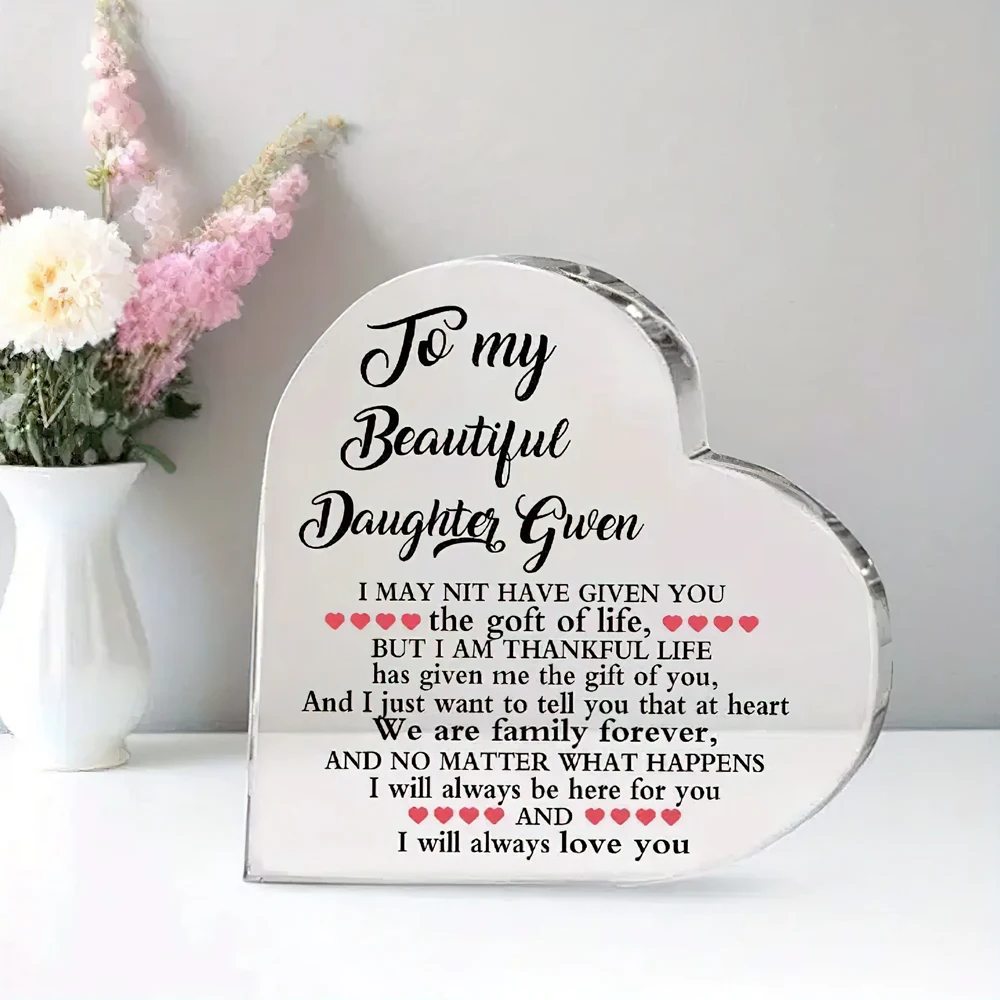 1pc custom name, special gift for daughter - Heart Shape Acrylic Plaque Decoration, Home Bedroom Living Room Office Desktop