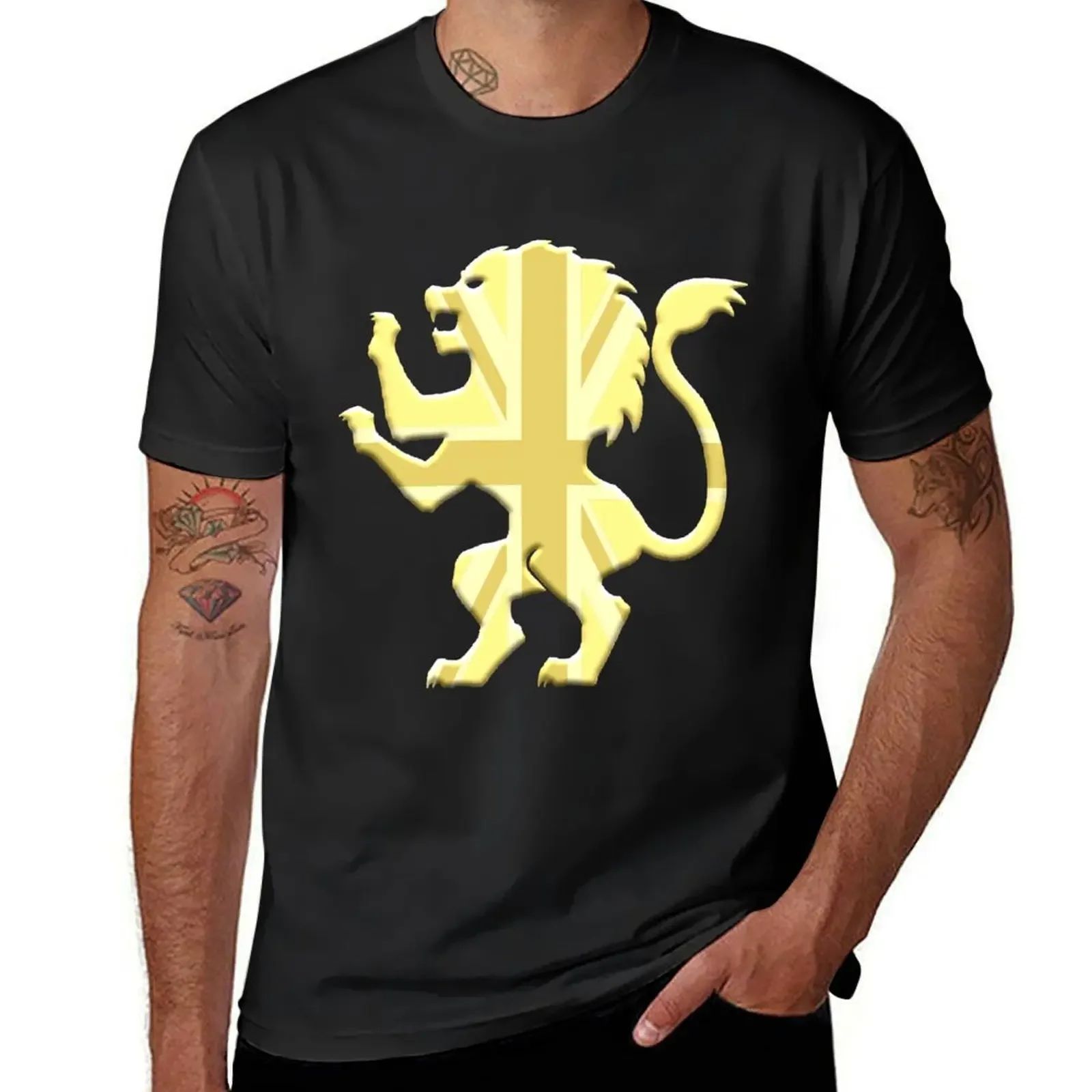 Golden Union Jack Lion Rampant T-Shirt blacks blue lock shirts graphic men clothings