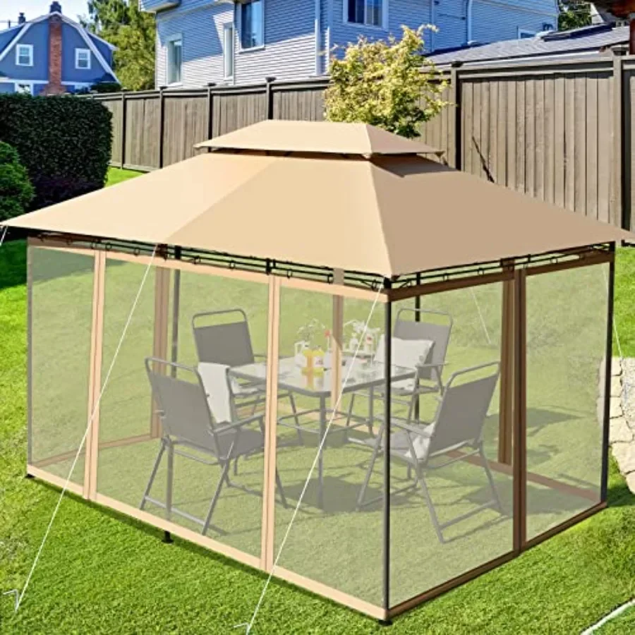 10 x 13 Feet Patio Gazebo 2-Tier Outdoor Gazebo with Removable Netting Outdoor Patio Shelter with 130 Square Feet of Shade Idea