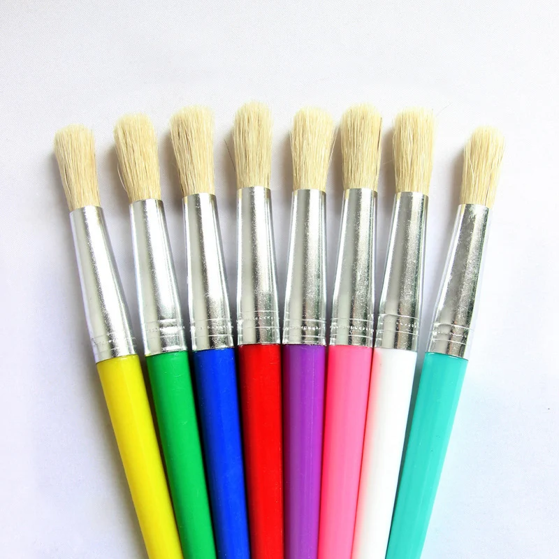 4 Pcs/set Hard Bristle Paintbrush Children\'s Colored Plastic Holder Painting Brush for Oil Acrylic Graffiti DIY Art Supplies