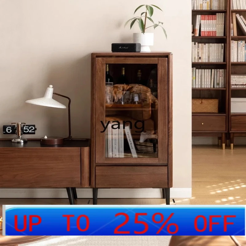 

LHH solid wood side cabinet, living room against the wall TV cabinet, black walnut sofa next to the storage cabinet