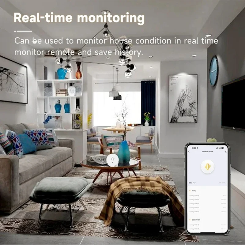 Tuya Zigbee مستشعر الاهتزاز الذكي مراقبة في الوقت الحقيقي نافذة الباب كشف إنذار نظام الحماية الأمنية الذكية