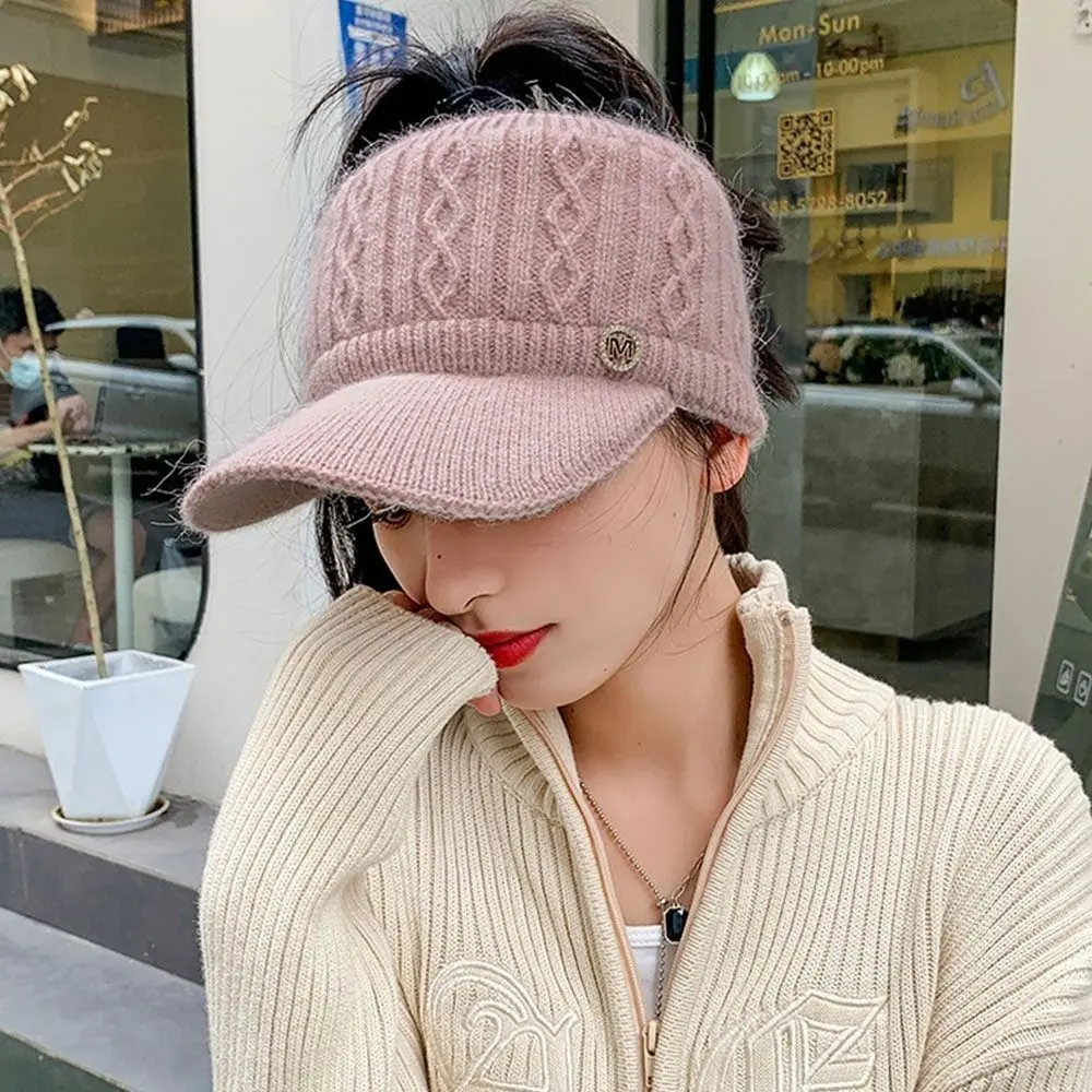 Fashion Autumn Winter Warm Women Girls Soft Knitted Hat Female Empty Top Baseball Cap Casual Outdoor Windproof Bonnet