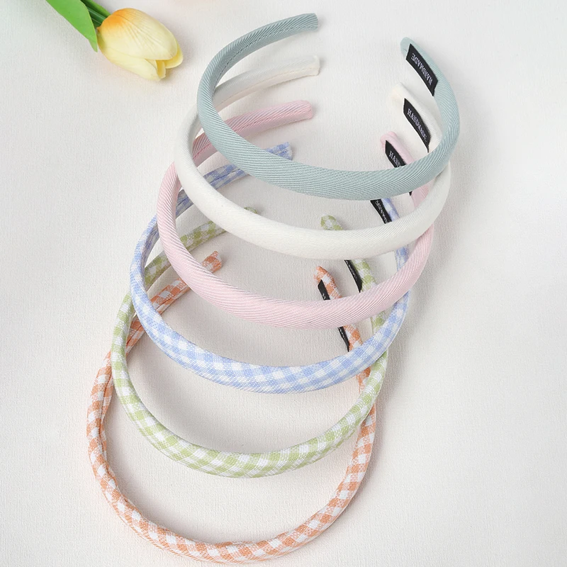 6PCS Sweet Candy Color Plaid Solid Color Headband Simple and Soft Milk Cotton Sponge Hairband Versatile Small Fresh Hair Hoop