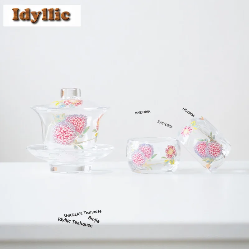 

High Borosilicate Glass Hydrangeas Tea Set Complete Set Creative Gaiwan Tea Ceremony Set Teapot And Tea Cup Set Teaware Craft