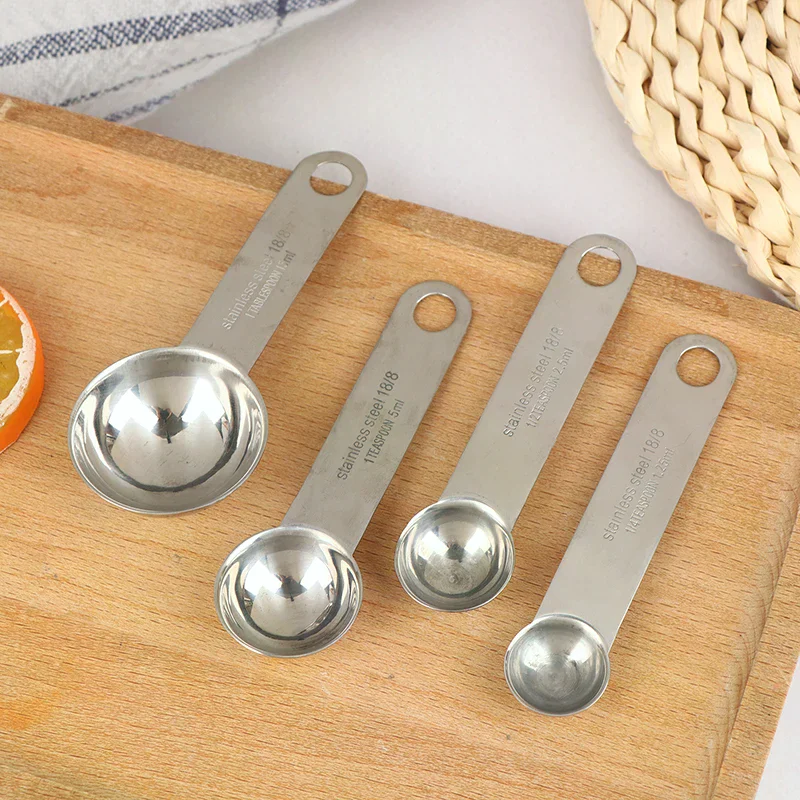 1/4Pcs Stainless Steel Measuring Spoon With Scale Measuring Ruler Egg Beater Spoon Kitchen Coffee Baking Measuring Tool Set