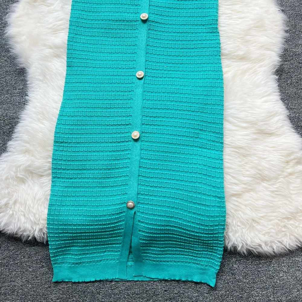 YuooMuoo Chic แฟชั่นเซ็กซี่สะโพกถักฤดูร้อนชุดผู้หญิงโบว์ V คอแขนสั้น Elegant Office Lady เสื้อกันหนาวชุด