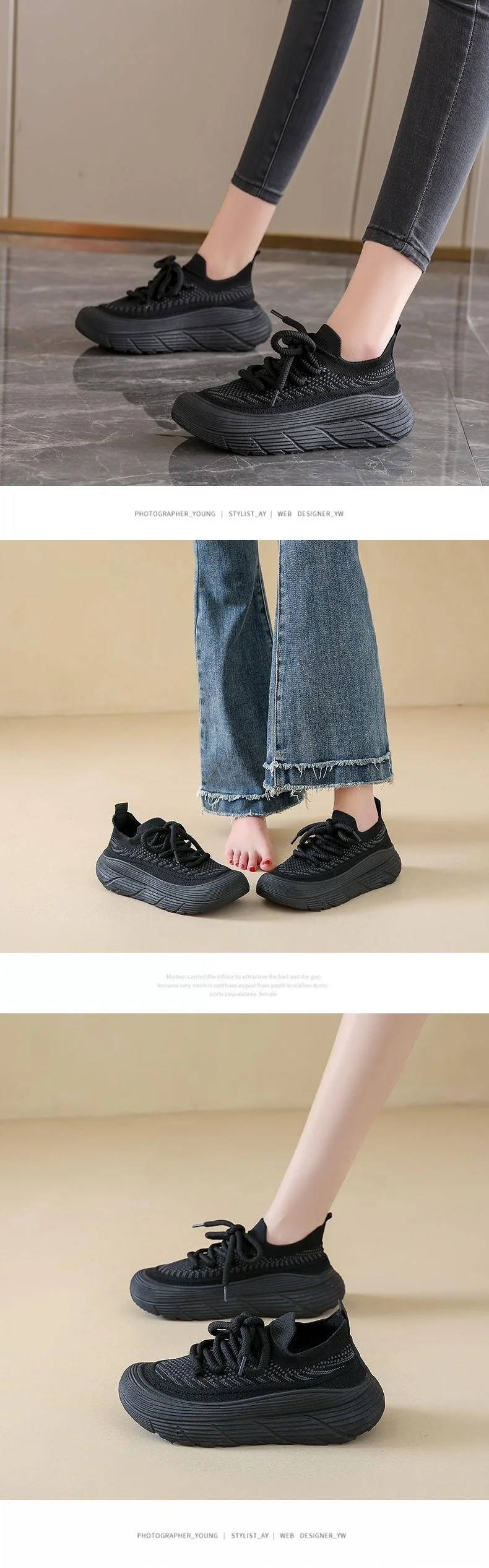 Sommerliche atmungsaktive Mesh-Strick-Socken-Sneaker für Damen mit Wellensohle, dicker Plateauhöhe, leichtgewichtig, lässig, zum Gehen und für den Sport – Detail 5