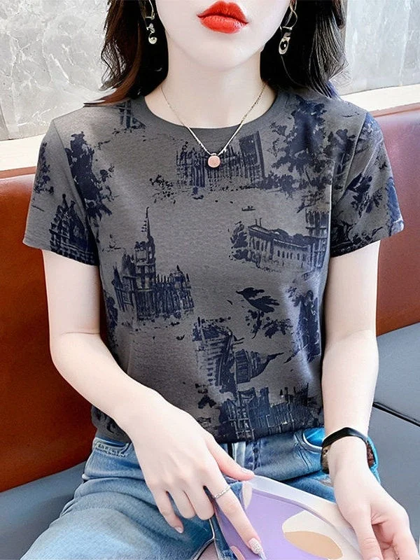 

Loose Mom T-Shirt Women's Short Sleeve Printed Casual Top Versatile Female Fashion 2026 New Style Breathable Polyester Cotton...