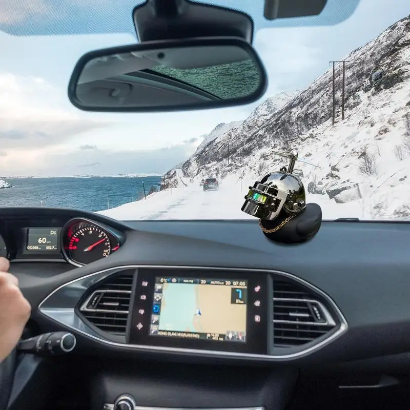 Cute Duck with Helmet Broken Wind Rubber Duck Toy Car Bicycle Small Yellow Duck Decor Ornaments Car Motorcycle Accessories