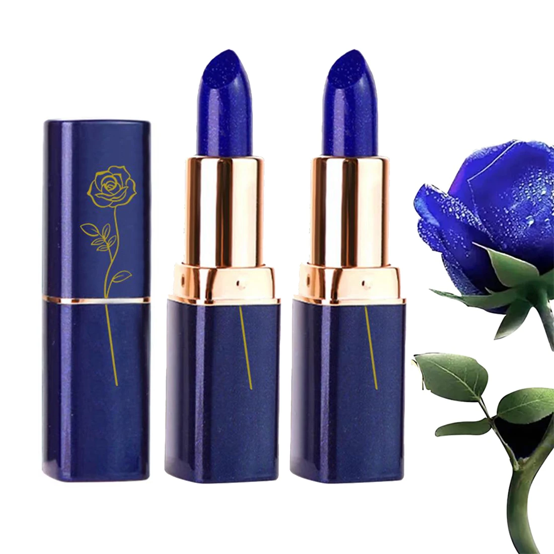 1/2PCS Lápiz labial mágico que cambia de color azul-rosa, lápiz labial azul que cambia de color con brillo, bálsamo labial hidratante de larga duración para mujeres