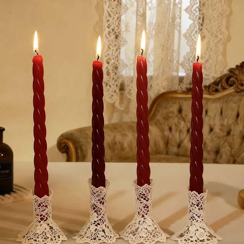 2 Box 25cm Gradient Twist Colored Threaded Candle Romantic Wedding Smokeless Cone Wax Long Rod Spiral Candle