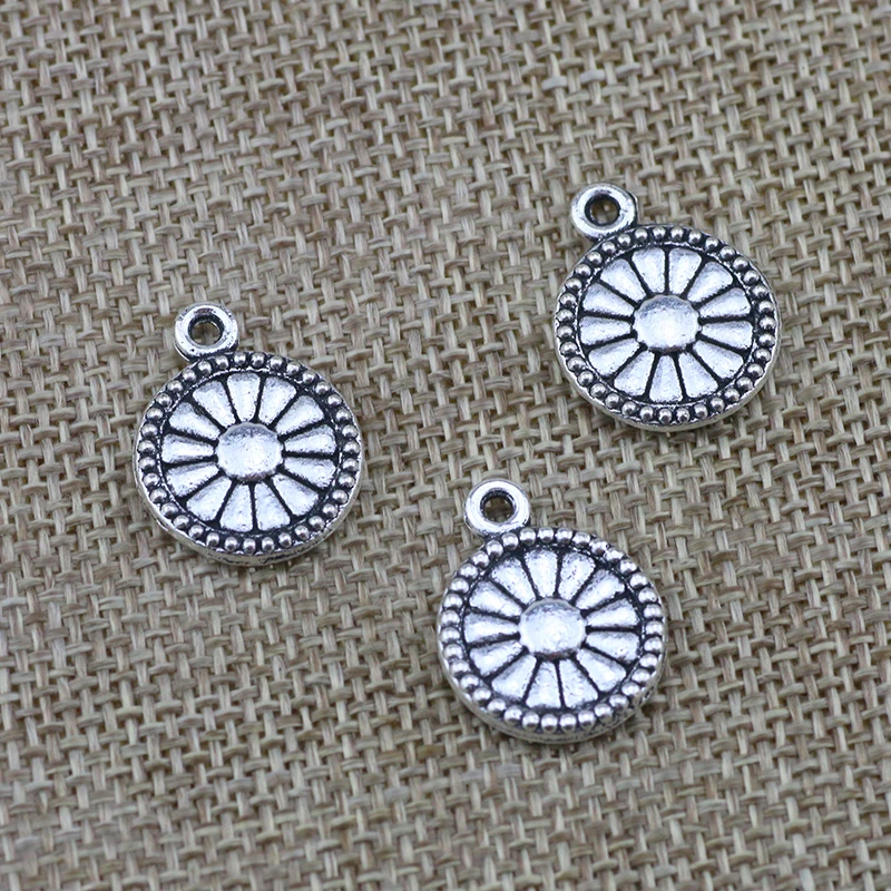 10piece 16x20mm Sunflower Pendant Antique Silver Color Round Flower Charms Women DIY Jewelry Making Findings