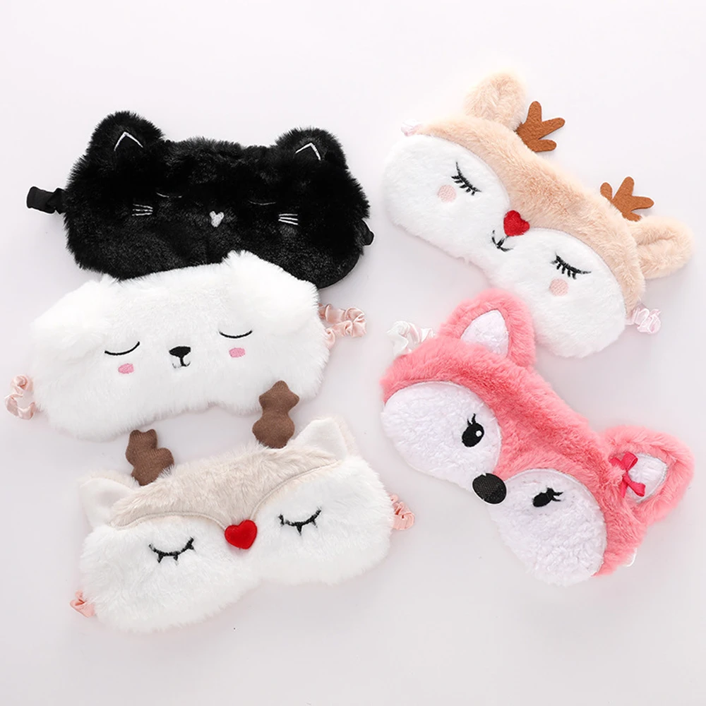 Cute Sleep Mask Eye Sort Bandage Plush Blindfold Cover Sleeping Dream For Girl Women Night Animal Eyepatch Nap Relax Health Care