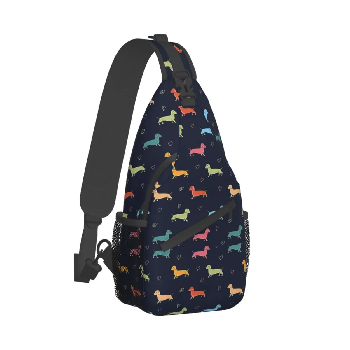 Mochila de hombro cruzada para el pecho, morral para deportes al aire libre, Dachshund Wiener Doxie Pattern Satchel