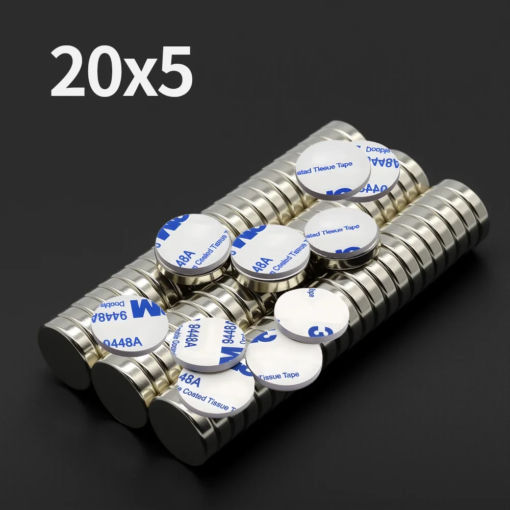 

20x5mm Super Strong Round Neodymium Magnet With adhesive Powerful Magnets N35 Permanent Magnetic NdfeB Refrigerator Magnets