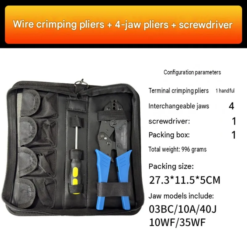 Crimp Tool Plier Set With 03BC/10A/40J10WF/35WF Dies, 0.5-6.0Mm2, Quick-Change Design, Includes Hard Case-AA26
